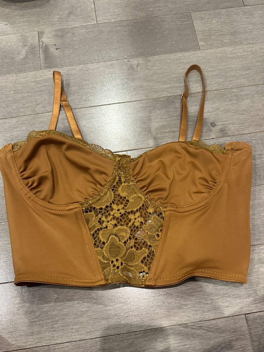 Brown Floral Lace Corset Top